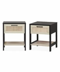 Alice's Garden Tables De Chevet Noir Et Cannage 40 X 40 X 48cm