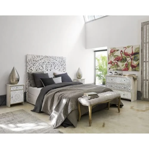 Maisons Du Monde Tête De Lit 160 Sculptée En Manguier Massif Blanc 8 Maisons Du Monde Tête De Lit 160 Sculptée En Manguier Massif Blanc – Image 6