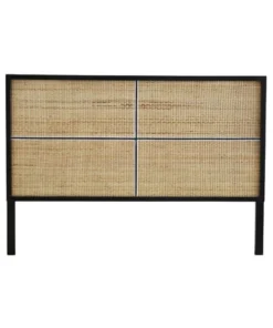 BOIS DESSUS BOIS DESSOUS TĂȘte De Lit En Mindi Massif Et Rotin Noir 160 Cm