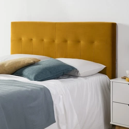 HOMN Tête De Lit Tapissée 140x100 Cm Moutarde, Velours, Pieds En Bois 4 HOMN Tête De Lit Tapissée 140x100 Cm Moutarde, Velours, Pieds En Bois – Image 2