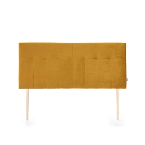 HOMN Tête De Lit Tapissée 140x100 Cm Moutarde, Velours, Pieds En Bois 5 HOMN Tête De Lit Tapissée 140x100 Cm Moutarde, Velours, Pieds En Bois – Image 3